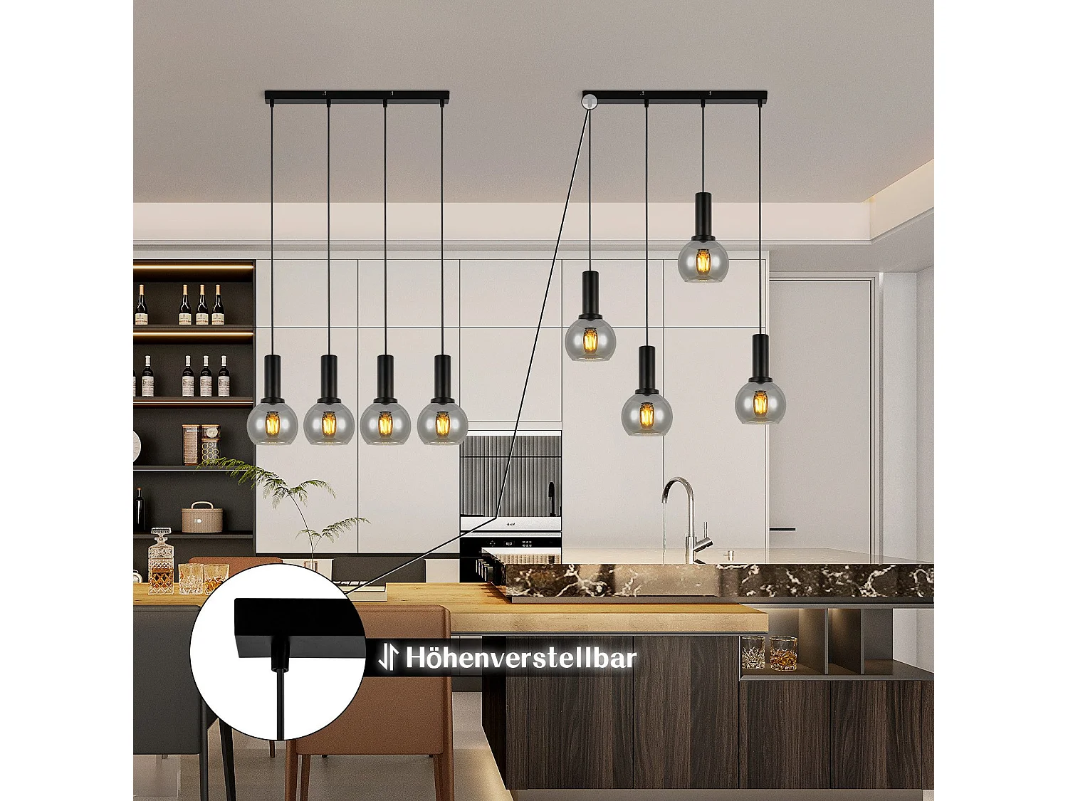 NETTLIFE Suspension pour table à manger, lampe suspendue en verre, 4 flammes, lampe de salle à manger vintage, E27, rétro