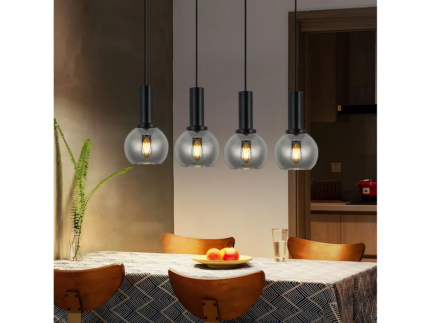 NETTLIFE Suspension pour table à manger, lampe suspendue en verre, 4 flammes, lampe de salle à manger vintage, E27, rétro