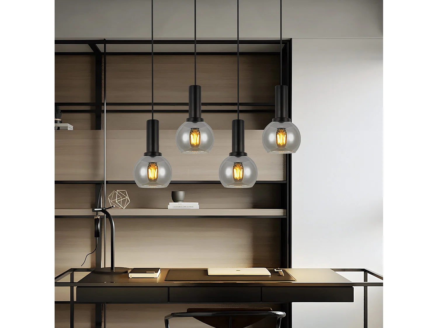 NETTLIFE Suspension pour table à manger, lampe suspendue en verre, 4 flammes, lampe de salle à manger vintage, E27, rétro