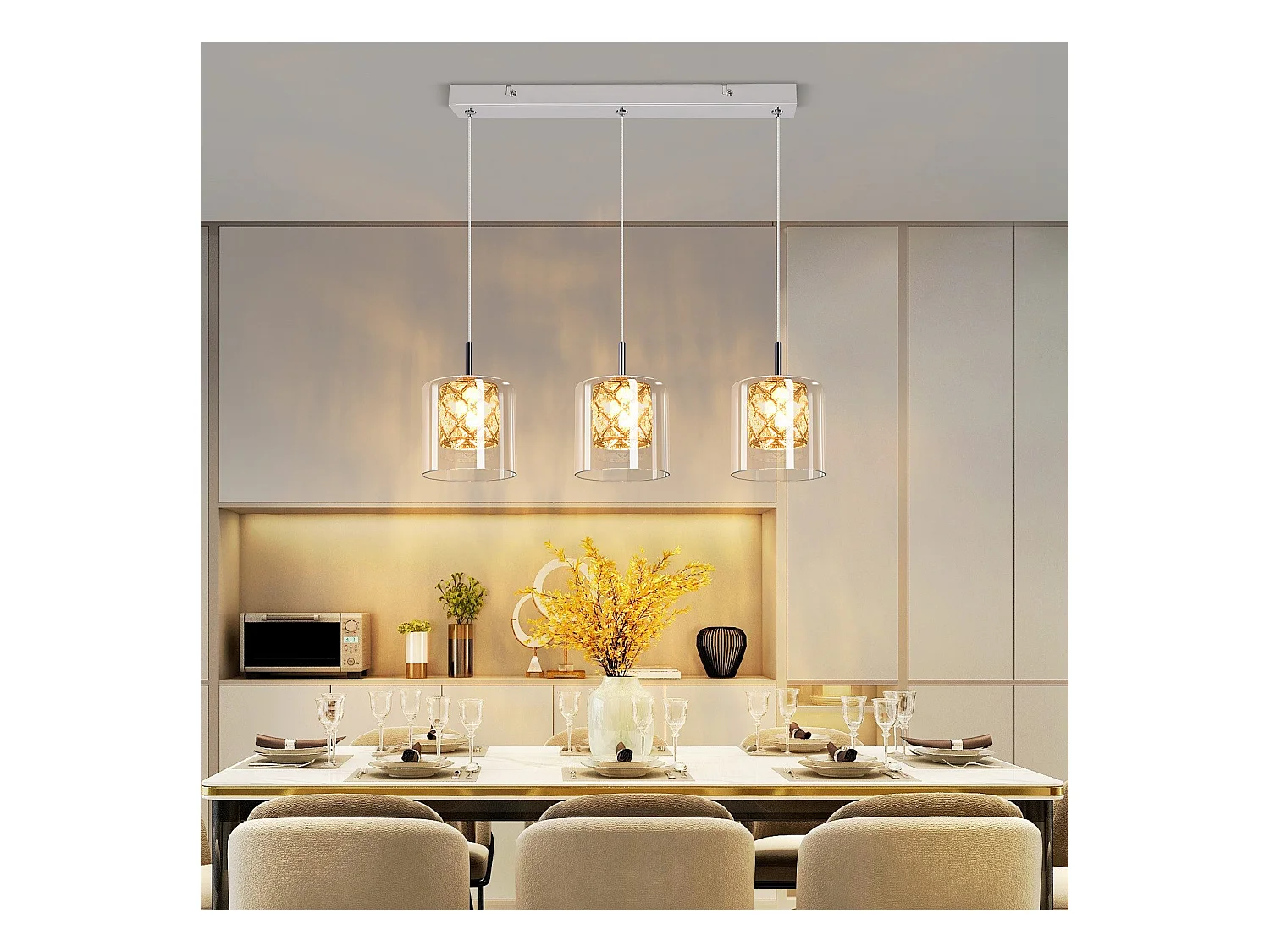 NETTLIFE Lampe Suspendue Pour Salle à Manger En Verre G9 Cristal Moderne à Hauteur Réglable