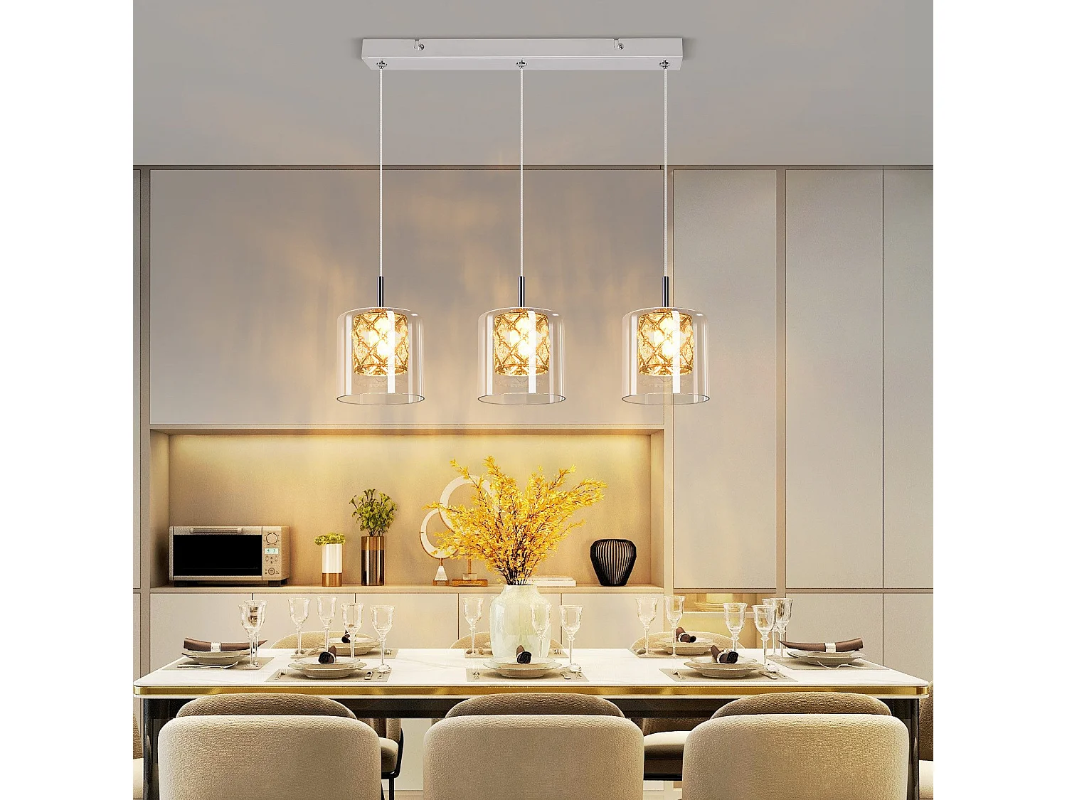 NETTLIFE Lampe Suspendue Pour Salle à Manger En Verre G9 Cristal Moderne à Hauteur Réglable