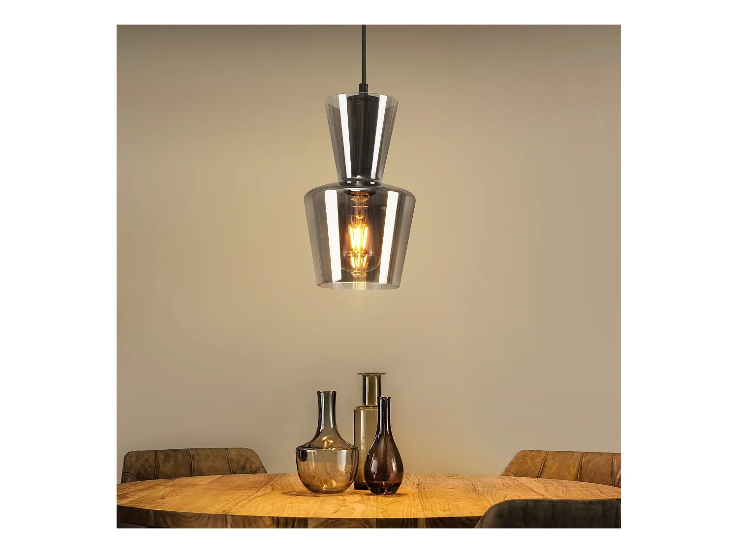 NETTLIFE Lampe à Suspension Pour Table à Manger Vintage En Verre Gris Fumé E27 Pour Salon Ou Cuisine