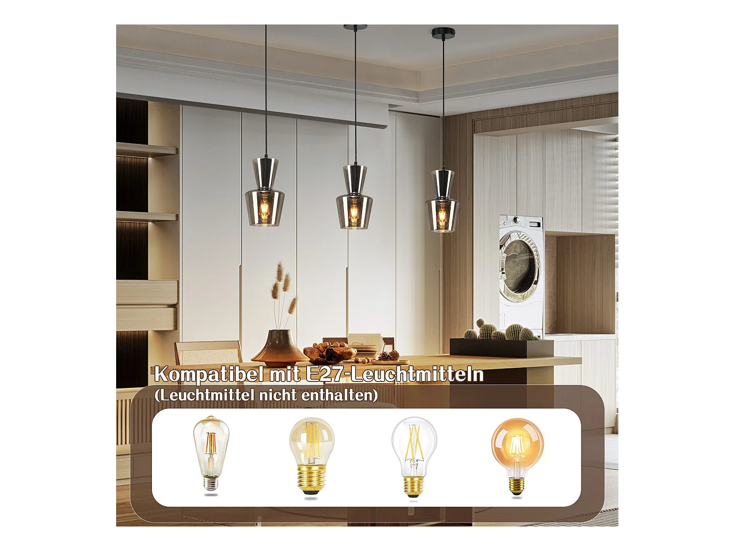 NETTLIFE Lampe à Suspension Pour Table à Manger Vintage En Verre Gris Fumé E27 Pour Salon Ou Cuisine