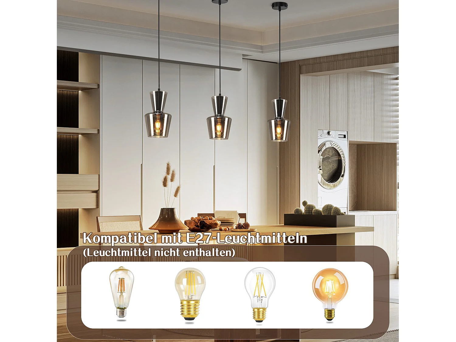 NETTLIFE Lampe à Suspension Pour Table à Manger Vintage En Verre Gris Fumé E27 Pour Salon Ou Cuisine