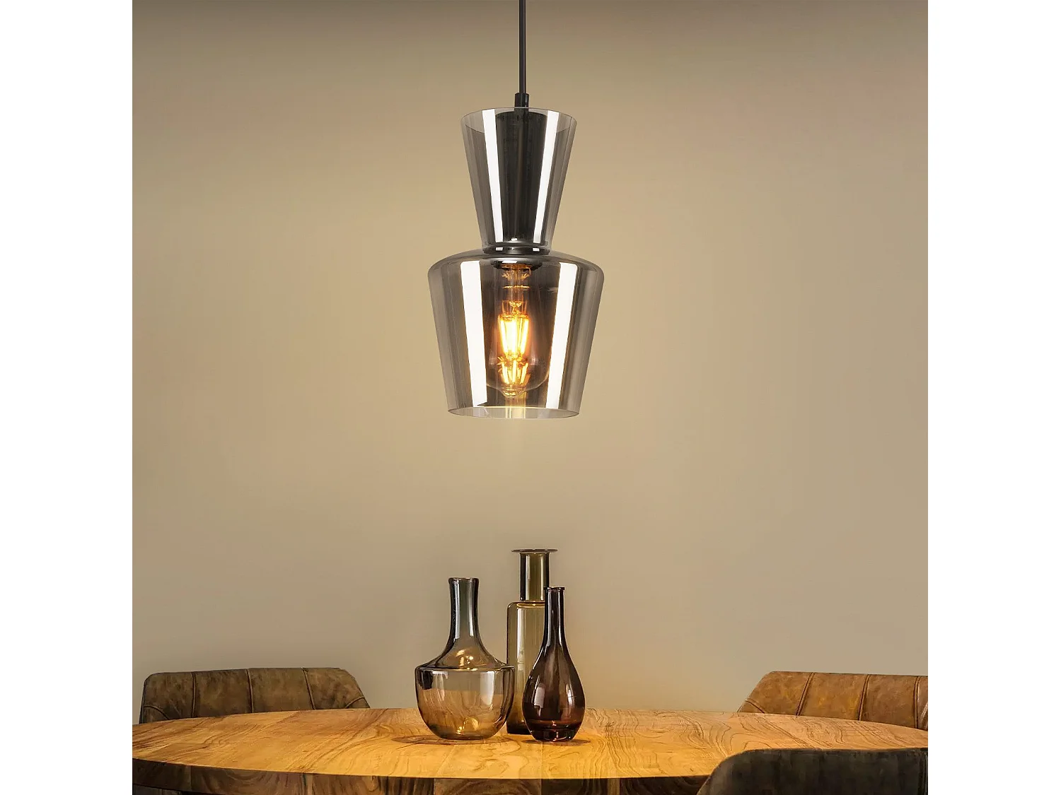 NETTLIFE Vintage Rauchgrau Glas Esstisch Pendelleuchte E27 für Wohnzimmer oder Küche