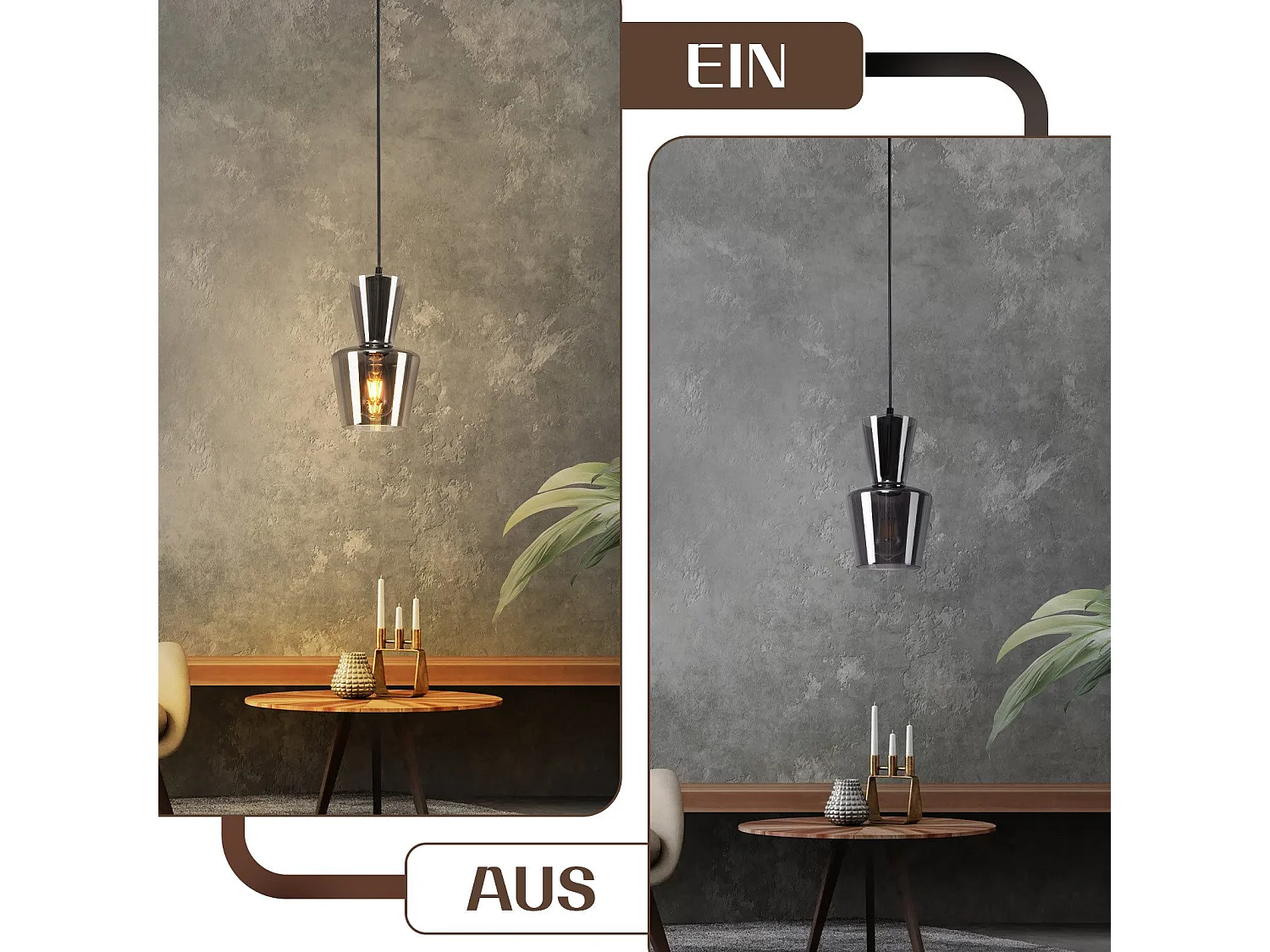 NETTLIFE Vintage Rauchgrau Glas Esstisch Pendelleuchte E27 für Wohnzimmer oder Küche