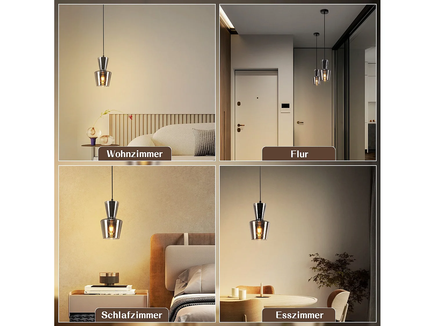 NETTLIFE Vintage Rauchgrau Glas Esstisch Pendelleuchte E27 für Wohnzimmer oder Küche