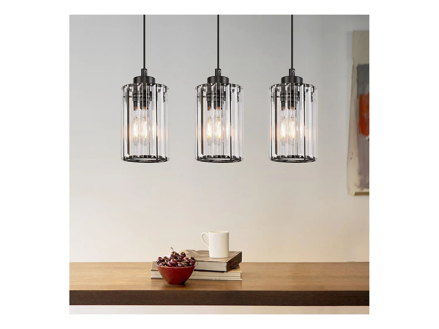 NETTLIFE Lampe à Suspension Pour Table à Manger En Cristal Noir Moderne 3 Flammes E27