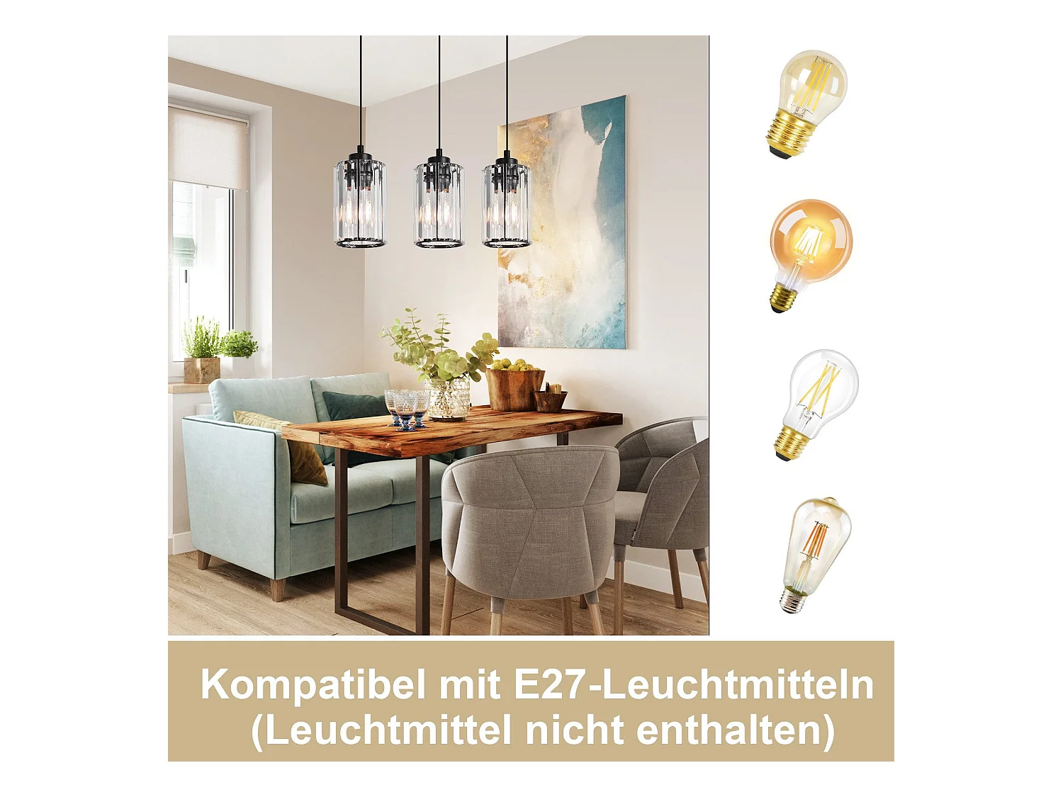 NETTLIFE Lampe à Suspension Pour Table à Manger En Cristal Noir Moderne 3 Flammes E27