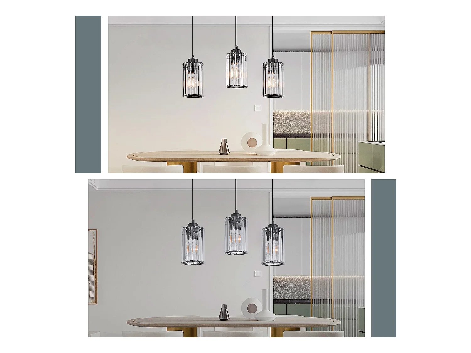 NETTLIFE Lampe à Suspension Pour Table à Manger En Cristal Noir Moderne 3 Flammes E27