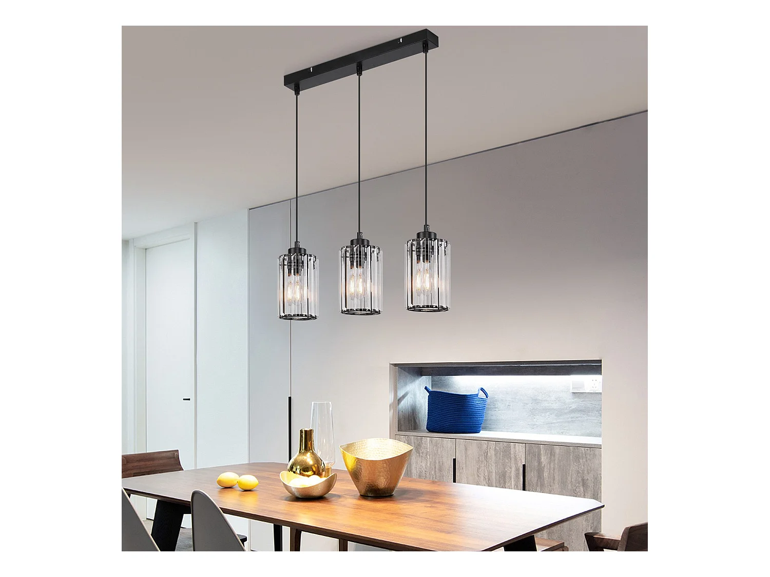 NETTLIFE Lampe à Suspension Pour Table à Manger En Cristal Noir Moderne 3 Flammes E27