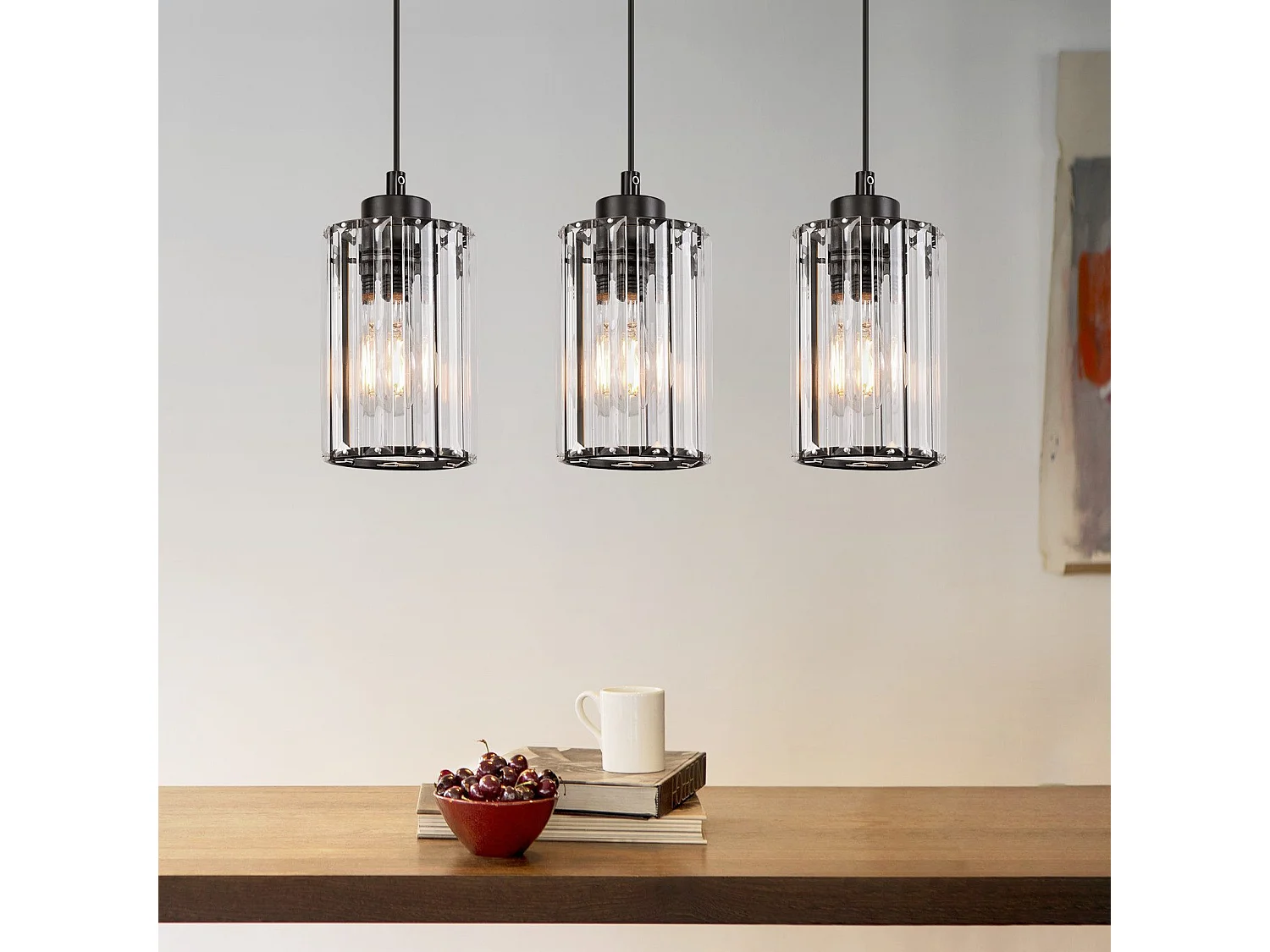 NETTLIFE Lampe à Suspension Pour Table à Manger En Cristal Noir Moderne 3 Flammes E27