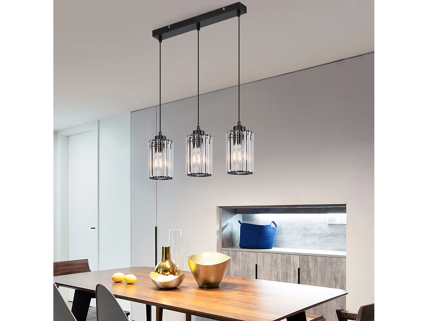 NETTLIFE Lampe à Suspension Pour Table à Manger En Cristal Noir Moderne 3 Flammes E27