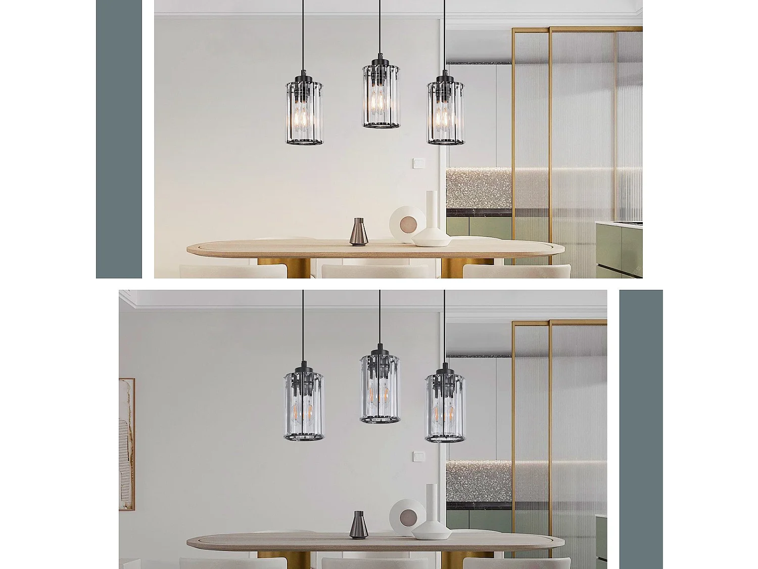 NETTLIFE Lampe à Suspension Pour Table à Manger En Cristal Noir Moderne 3 Flammes E27