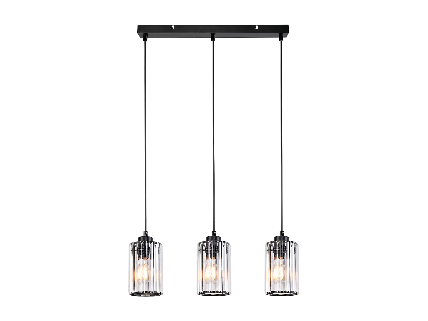 NETTLIFE Lampe à Suspension Pour Table à Manger En Cristal Noir Moderne 3 Flammes E27