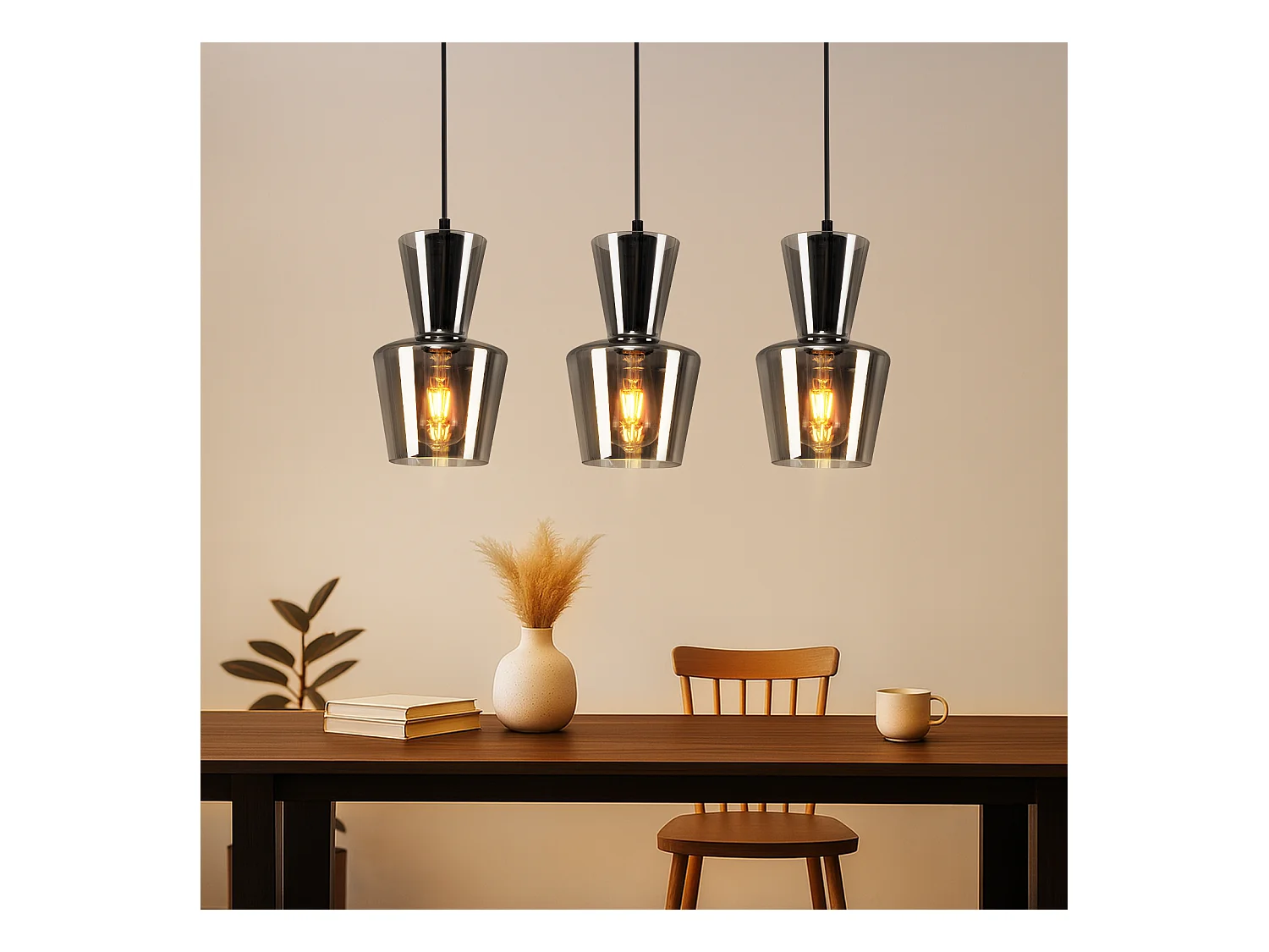 NETTLIFE Lampe à Suspension Pour Table à Manger Vintage En Verre Gris Fumé E27 Pour Salon Ou Cuisine
