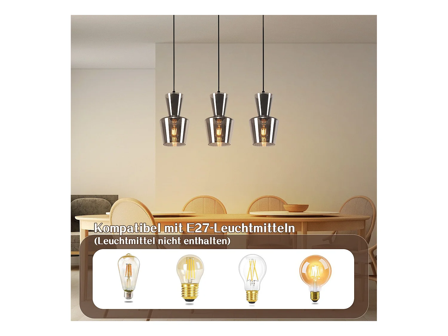 NETTLIFE Lampe à Suspension Pour Table à Manger Vintage En Verre Gris Fumé E27 Pour Salon Ou Cuisine