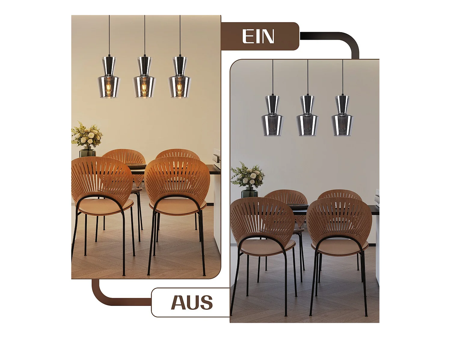 NETTLIFE Lampe à Suspension Pour Table à Manger Vintage En Verre Gris Fumé E27 Pour Salon Ou Cuisine