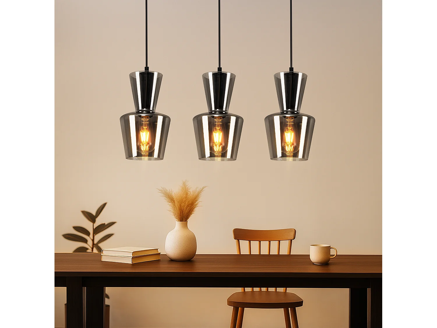 NETTLIFE Lampe à Suspension Pour Table à Manger Vintage En Verre Gris Fumé E27 Pour Salon Ou Cuisine