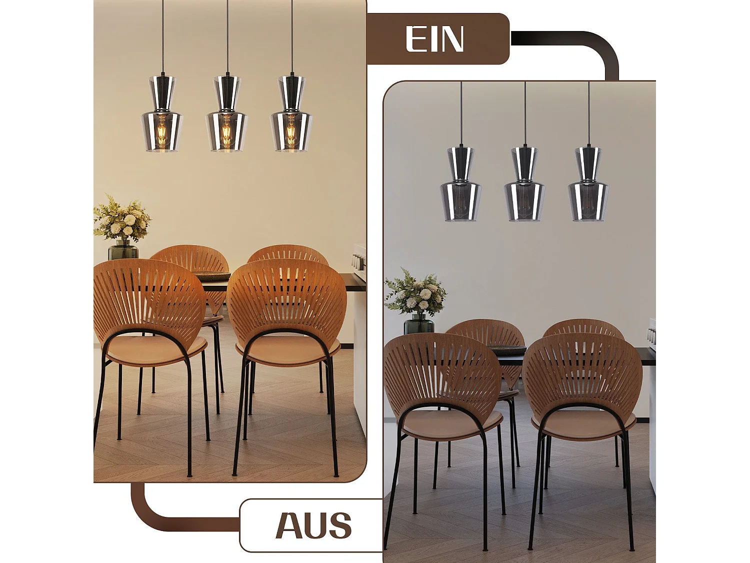 NETTLIFE Lampe à Suspension Pour Table à Manger Vintage En Verre Gris Fumé E27 Pour Salon Ou Cuisine