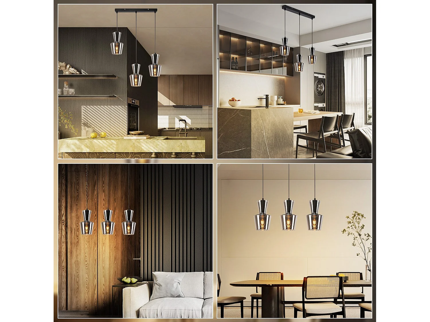 NETTLIFE Vintage Rauchgrau Glas Esstisch Pendelleuchte E27 für Wohnzimmer oder Küche