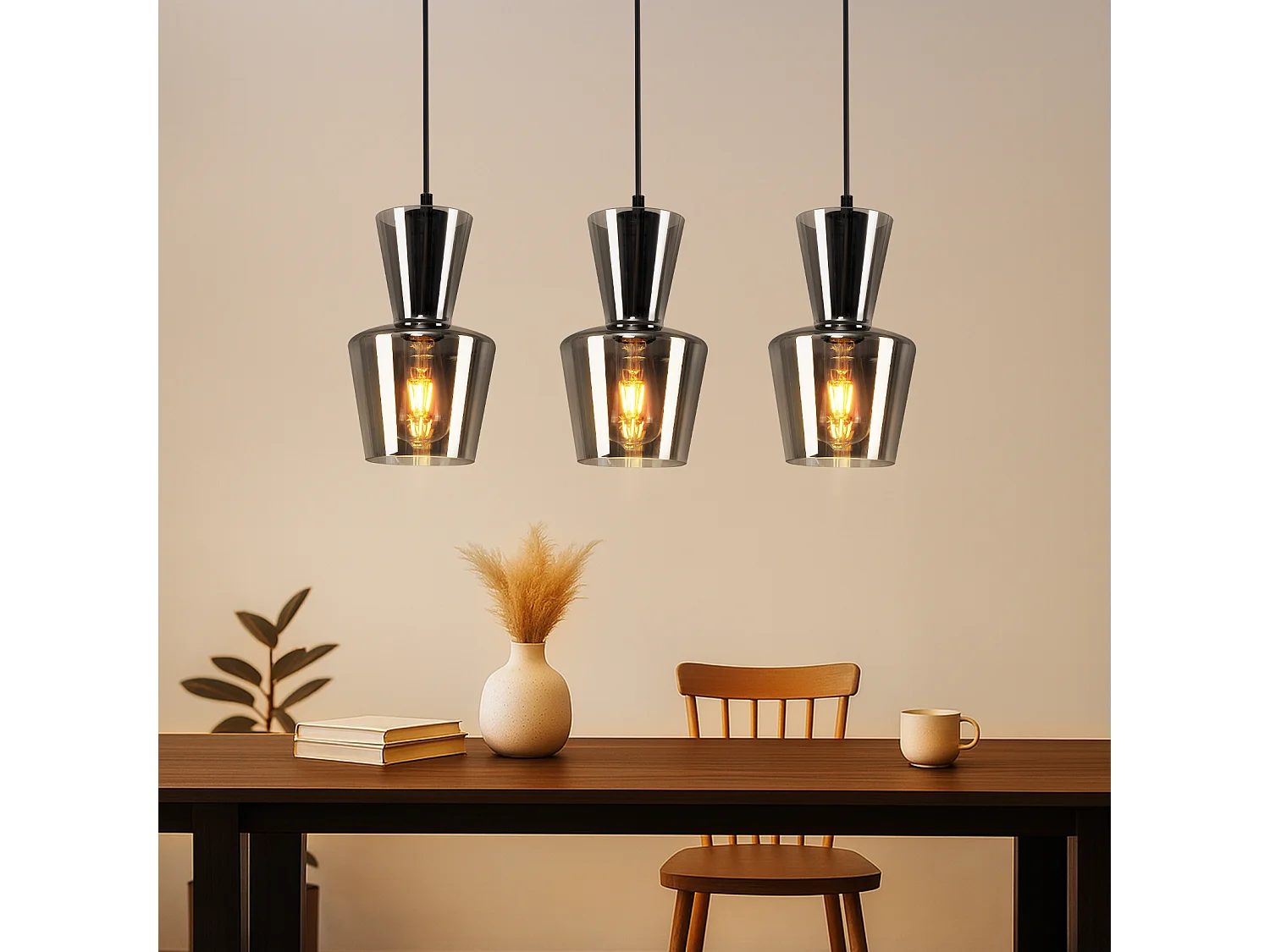 NETTLIFE Lampe à Suspension Pour Table à Manger Vintage En Verre Gris Fumé E27 Pour Salon Ou Cuisine