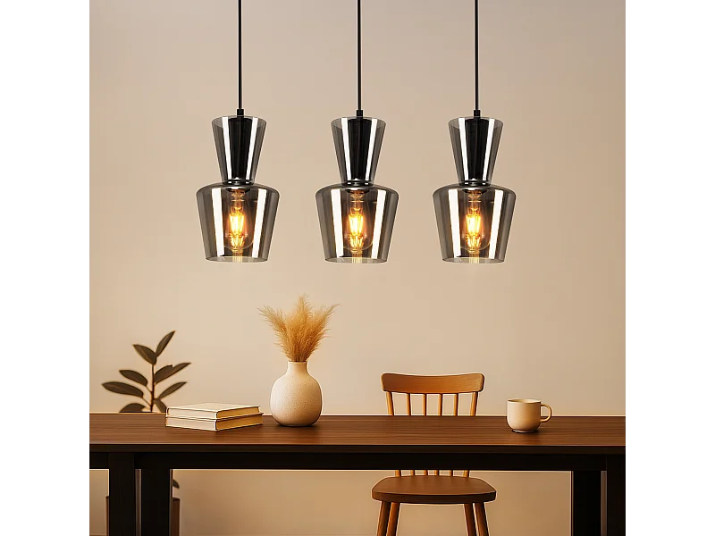 NETTLIFE Lampe à Suspension Pour Table à Manger Vintage En Verre Gris Fumé E27 Pour Salon Ou Cuisine