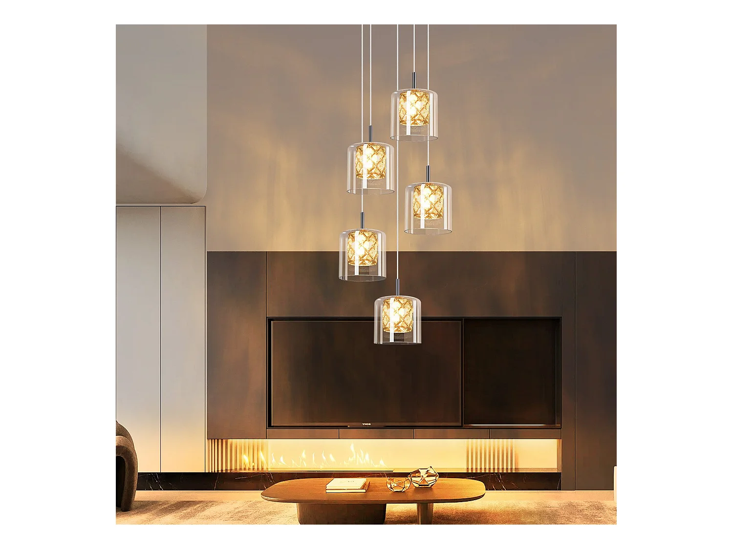 NETTLIFE Nowoczesna kryształowa lampa wisząca G9 do jadalni ze szkła z regulacją wysokości