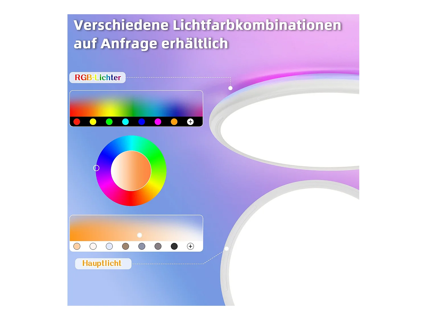 NETTLIFE Plafonnier LED Plafonnier Chambre - Cuisine Lampe Plate RGB 23W Lampe de Salle de Bain Ronde 30CM Télécommande