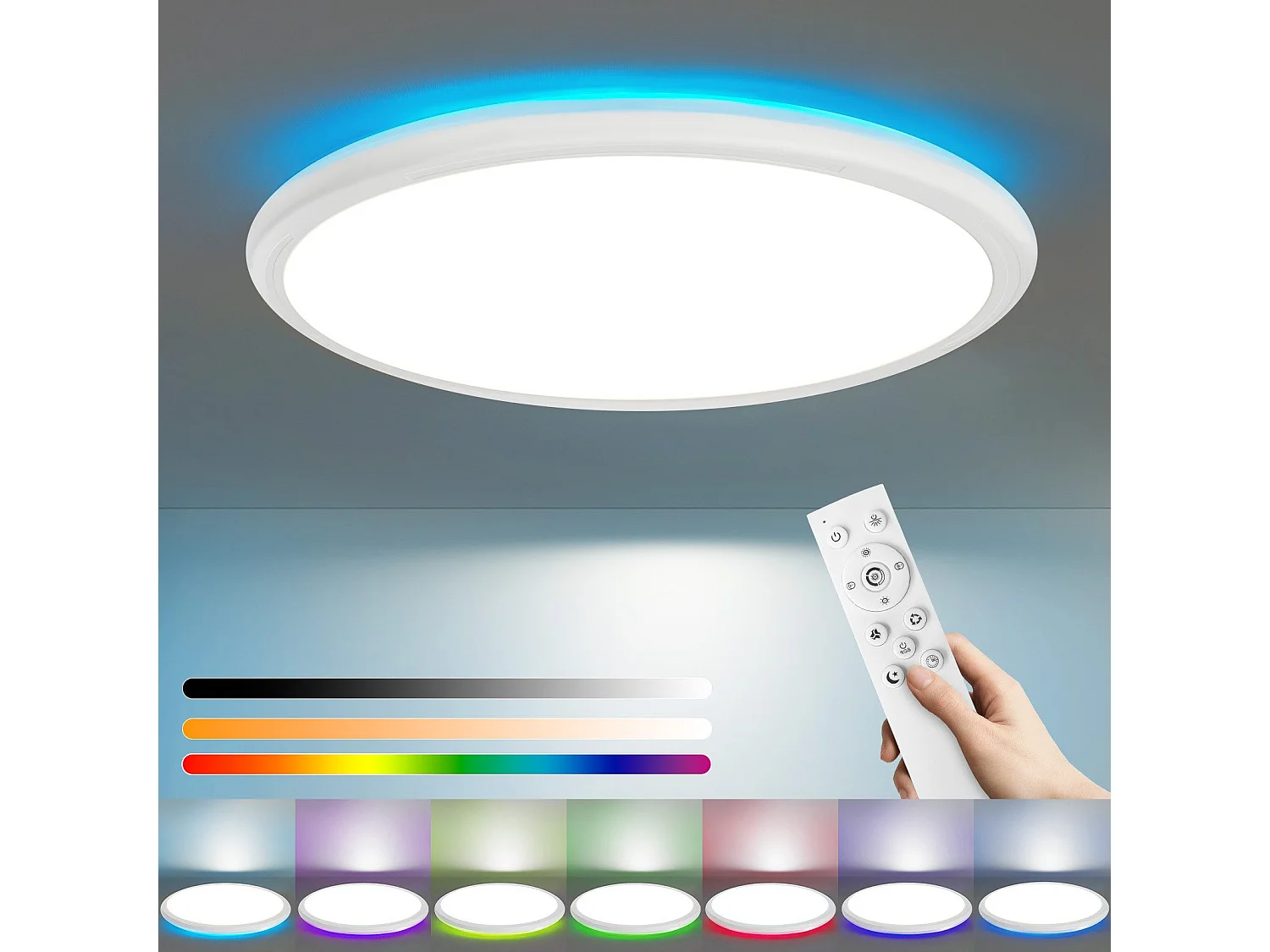 NETTLIFE Plafonnier LED Plafonnier Chambre - Cuisine Lampe Plate RGB 23W Lampe de Salle de Bain Ronde 30CM Télécommande