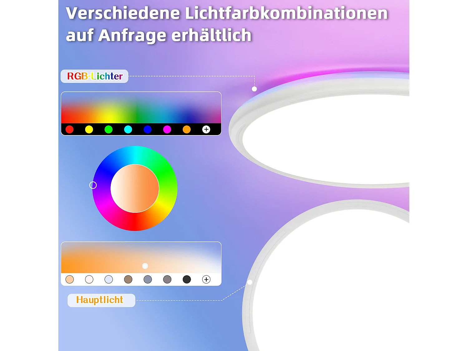 NETTLIFE Plafonnier LED Plafonnier Chambre - Cuisine Lampe Plate RGB 23W Lampe de Salle de Bain Ronde 30CM Télécommande