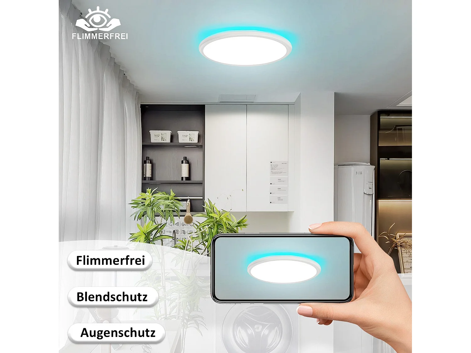 NETTLIFE Plafonnier LED Plafonnier Chambre - Cuisine Lampe Plate RGB 23W Lampe de Salle de Bain Ronde 30CM Télécommande
