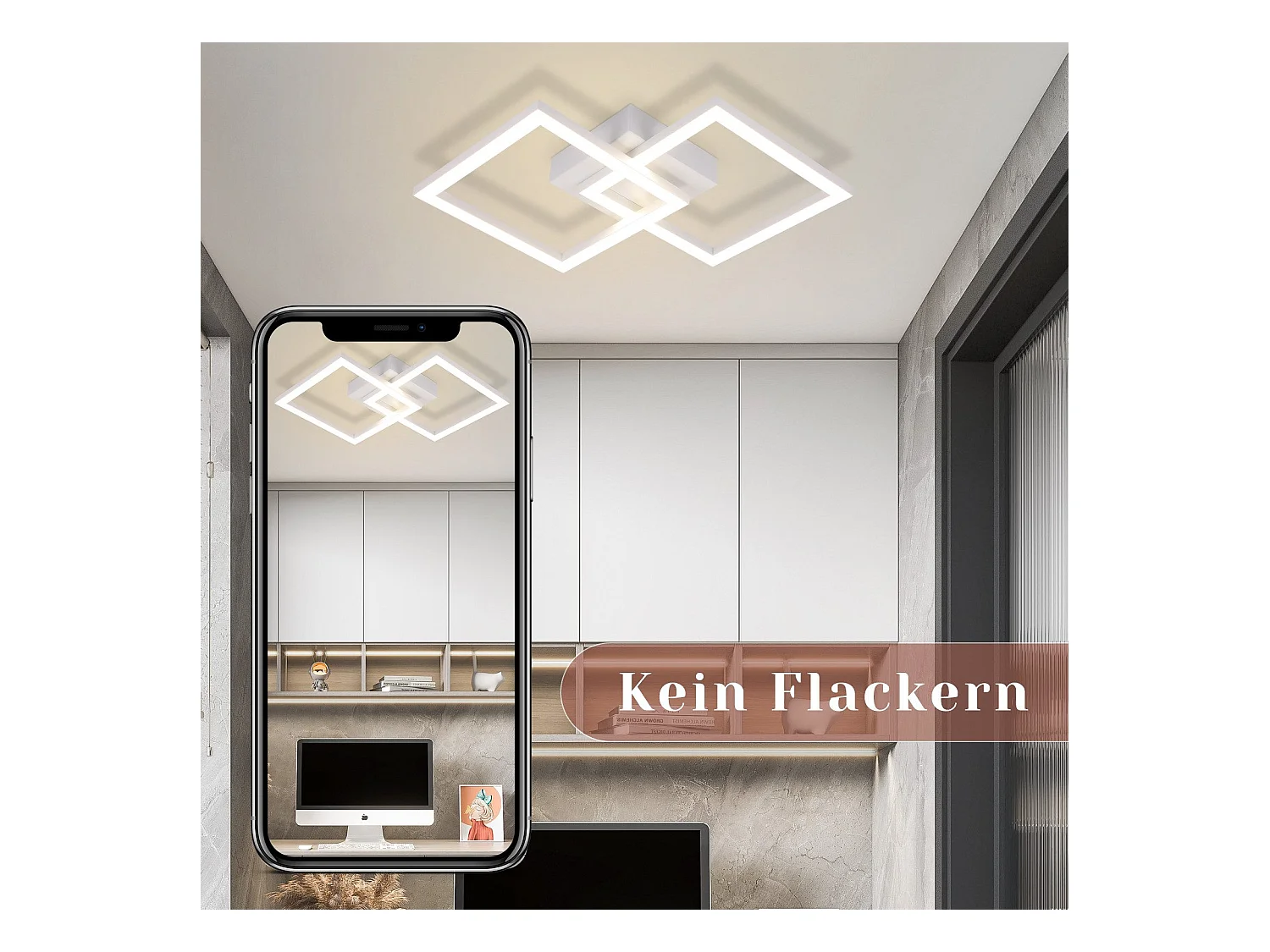 NETTLIFE Plafonnier LED Carré  24 W 4 000 K Blanc Neutre Lampe De Cuisine Moderne