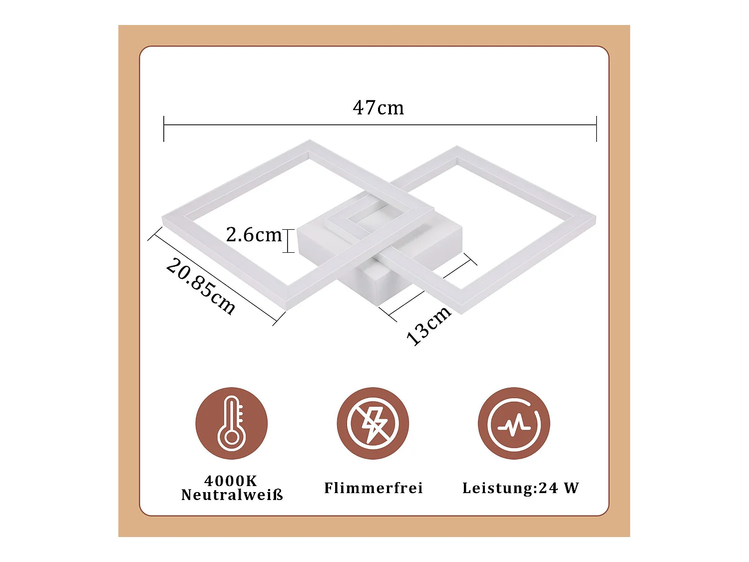 NETTLIFE Plafonnier LED Carré  24 W 4 000 K Blanc Neutre Lampe De Cuisine Moderne