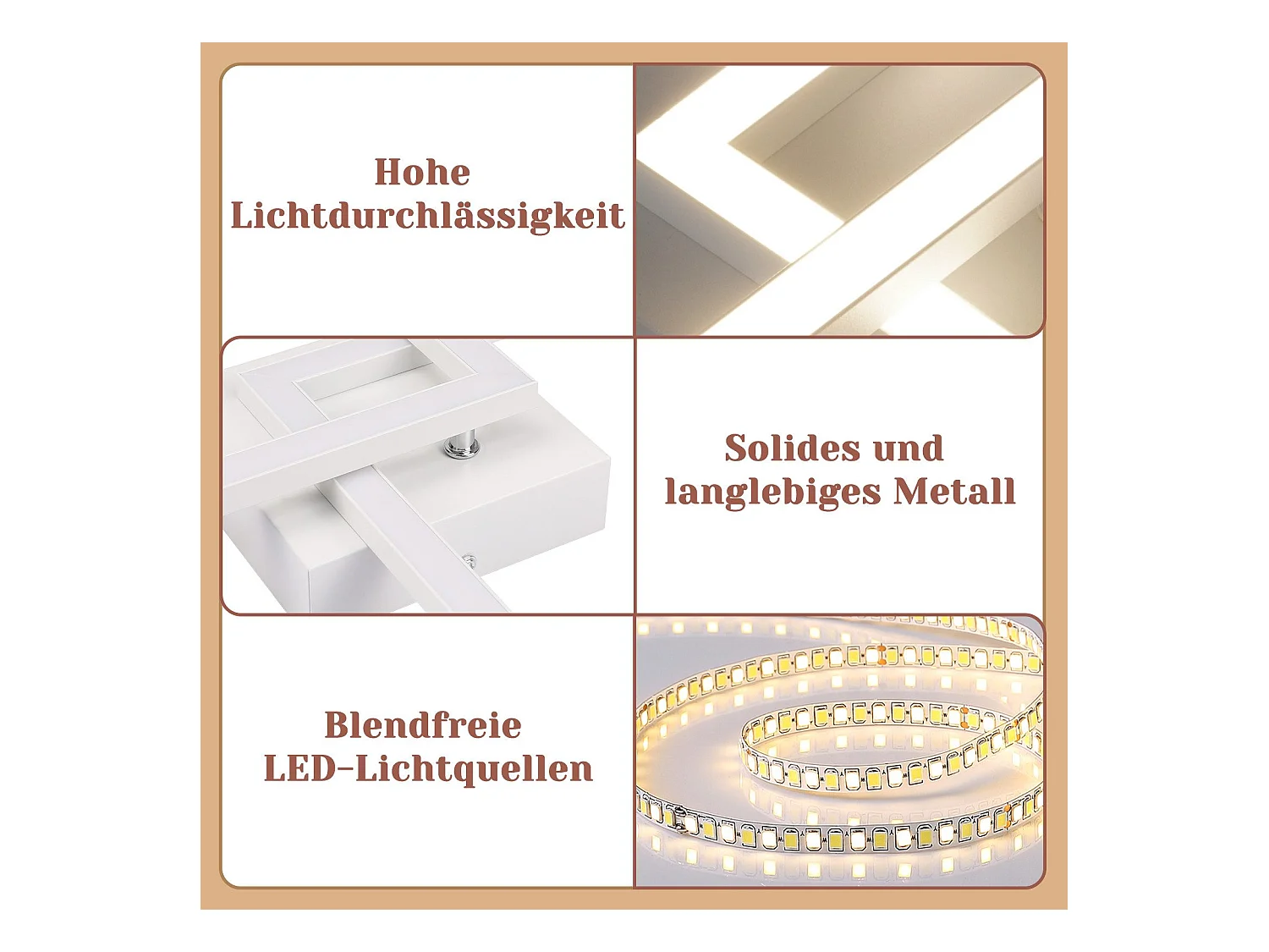 NETTLIFE Plafonnier LED Carré  24 W 4 000 K Blanc Neutre Lampe De Cuisine Moderne