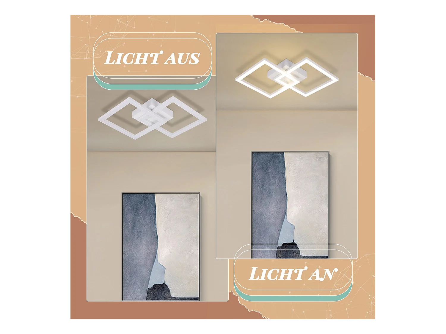 NETTLIFE Plafonnier LED Carré  24 W 4 000 K Blanc Neutre Lampe De Cuisine Moderne