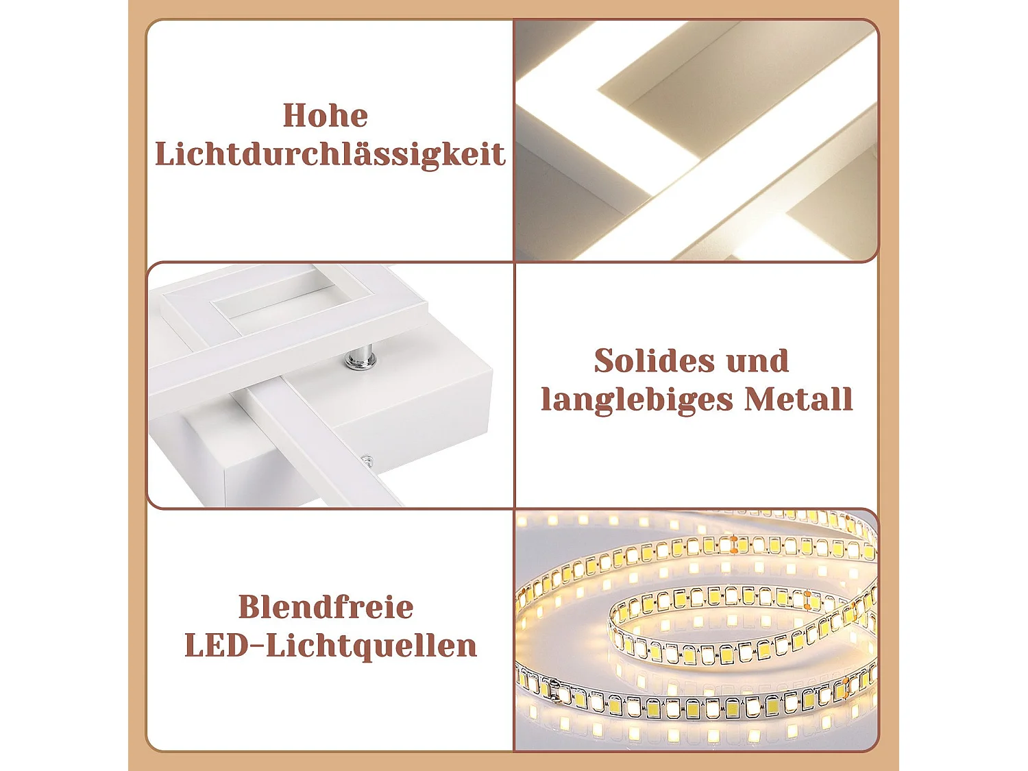 NETTLIFE Plafonnier LED Carré  24 W 4 000 K Blanc Neutre Lampe De Cuisine Moderne