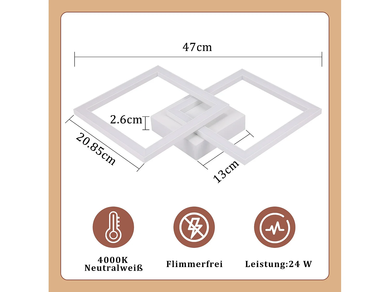 Plafoniera LED quadrata NETTLIFE 24W 4000K bianco neutro, lampada moderna da cucina