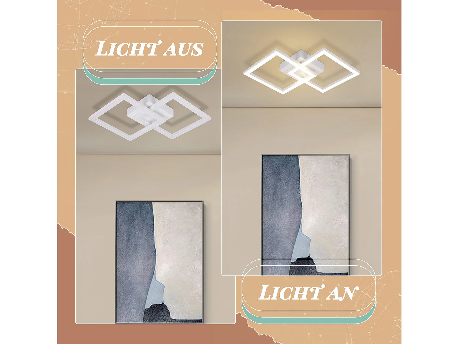 Plafoniera LED quadrata NETTLIFE 24W 4000K bianco neutro, lampada moderna da cucina