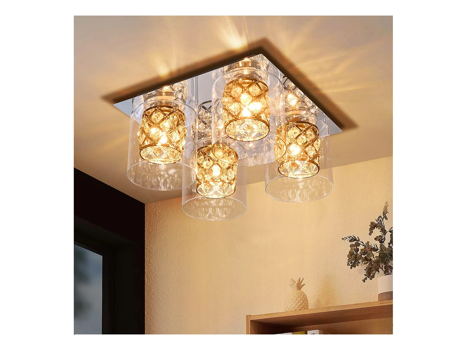 NETTLIFE Plafonnier Salon Moderne Cristaux G9 Avec Abat-jour En Verre Lampe De Chambre