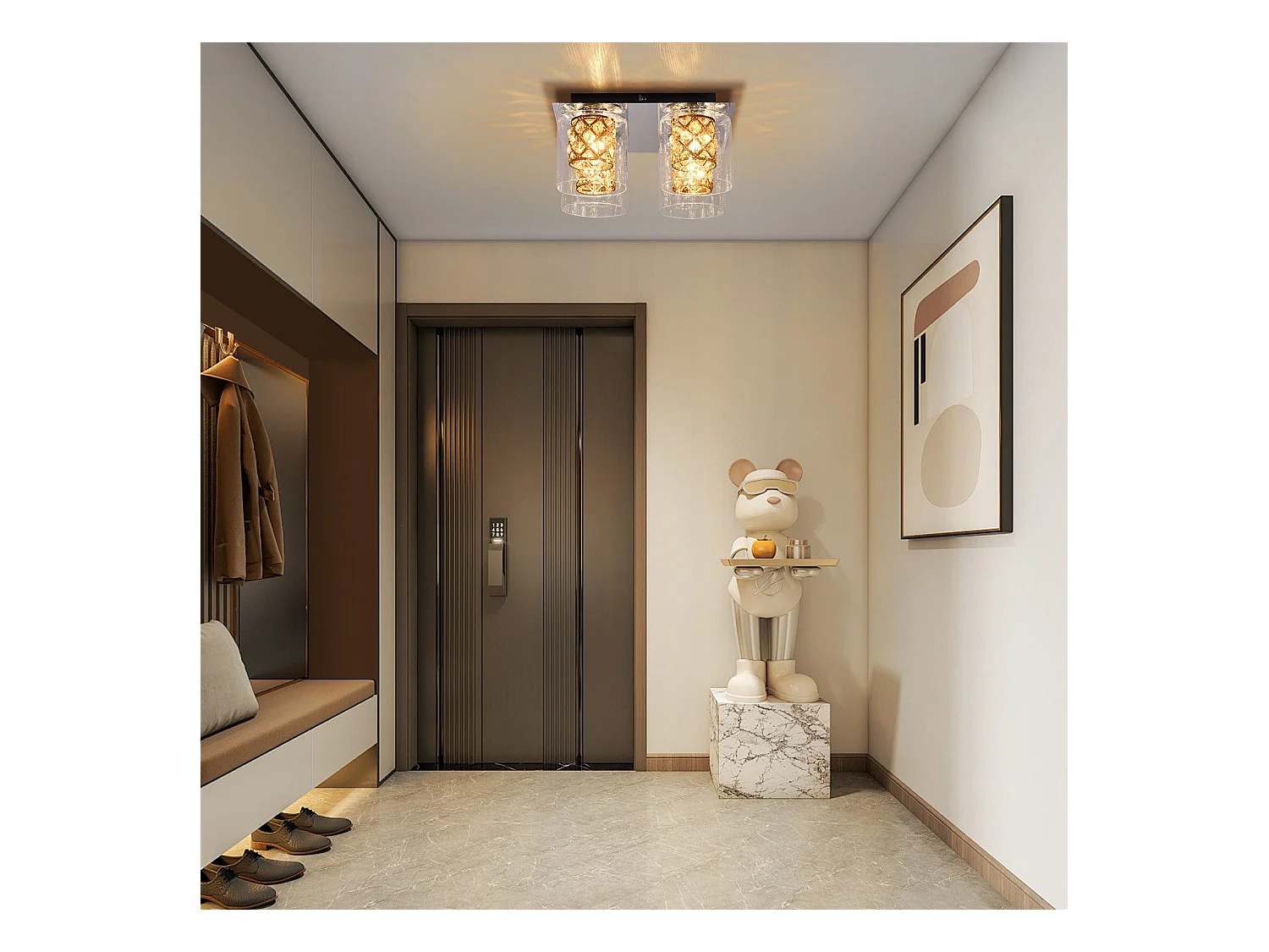 NETTLIFE Plafonnier Salon Moderne Cristaux G9 Avec Abat-jour En Verre Lampe De Chambre