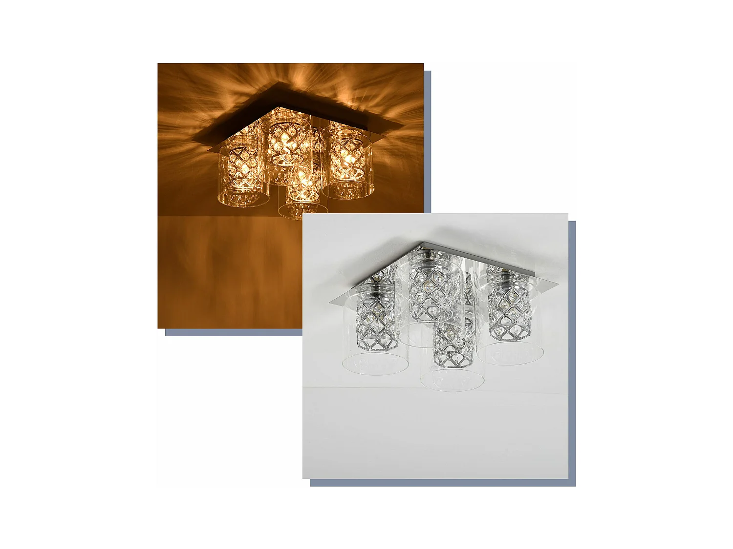 NETTLIFE Plafonnier Salon Moderne Cristaux G9 Avec Abat-jour En Verre Lampe De Chambre