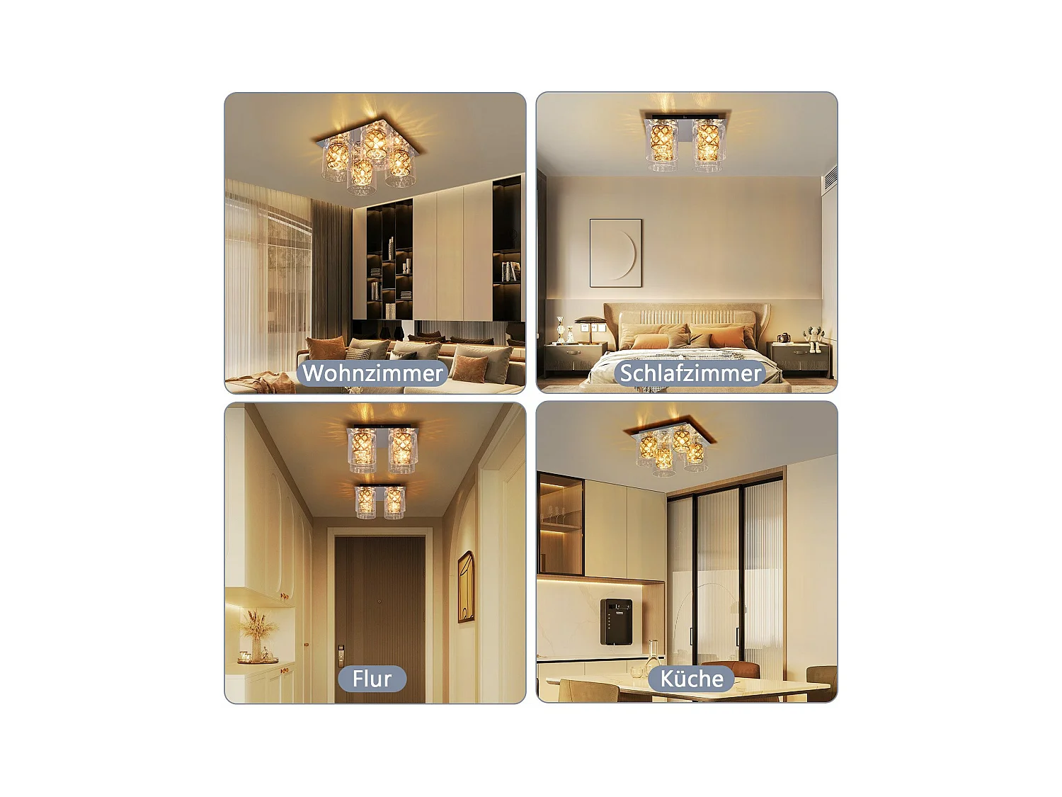 NETTLIFE Plafonnier Salon Moderne Cristaux G9 Avec Abat-jour En Verre Lampe De Chambre