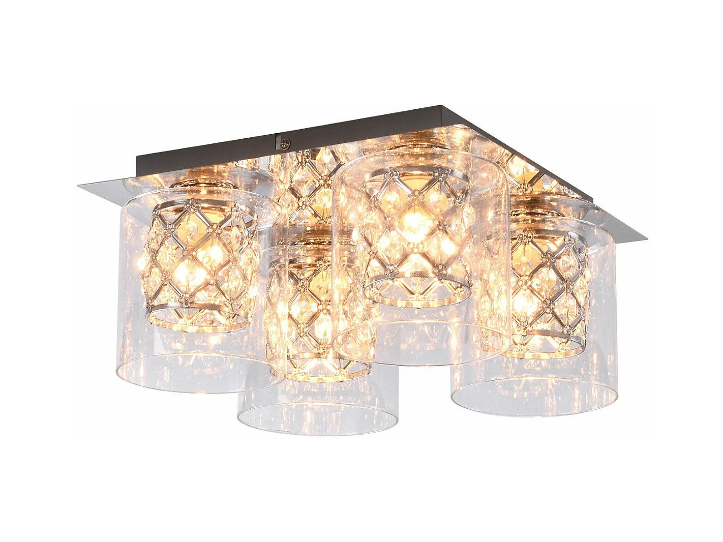 NETTLIFE Plafonnier Salon Moderne Cristaux G9 Avec Abat-jour En Verre Lampe De Chambre