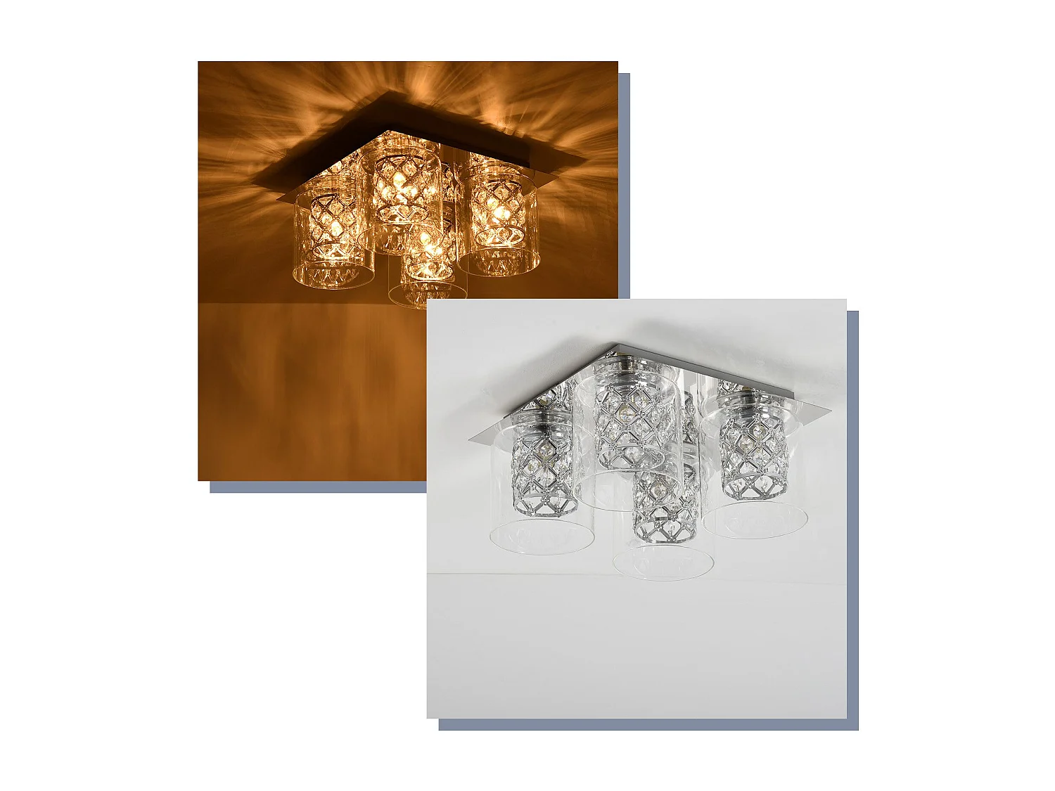 NETTLIFE Plafonnier Salon Moderne Cristaux G9 Avec Abat-jour En Verre Lampe De Chambre