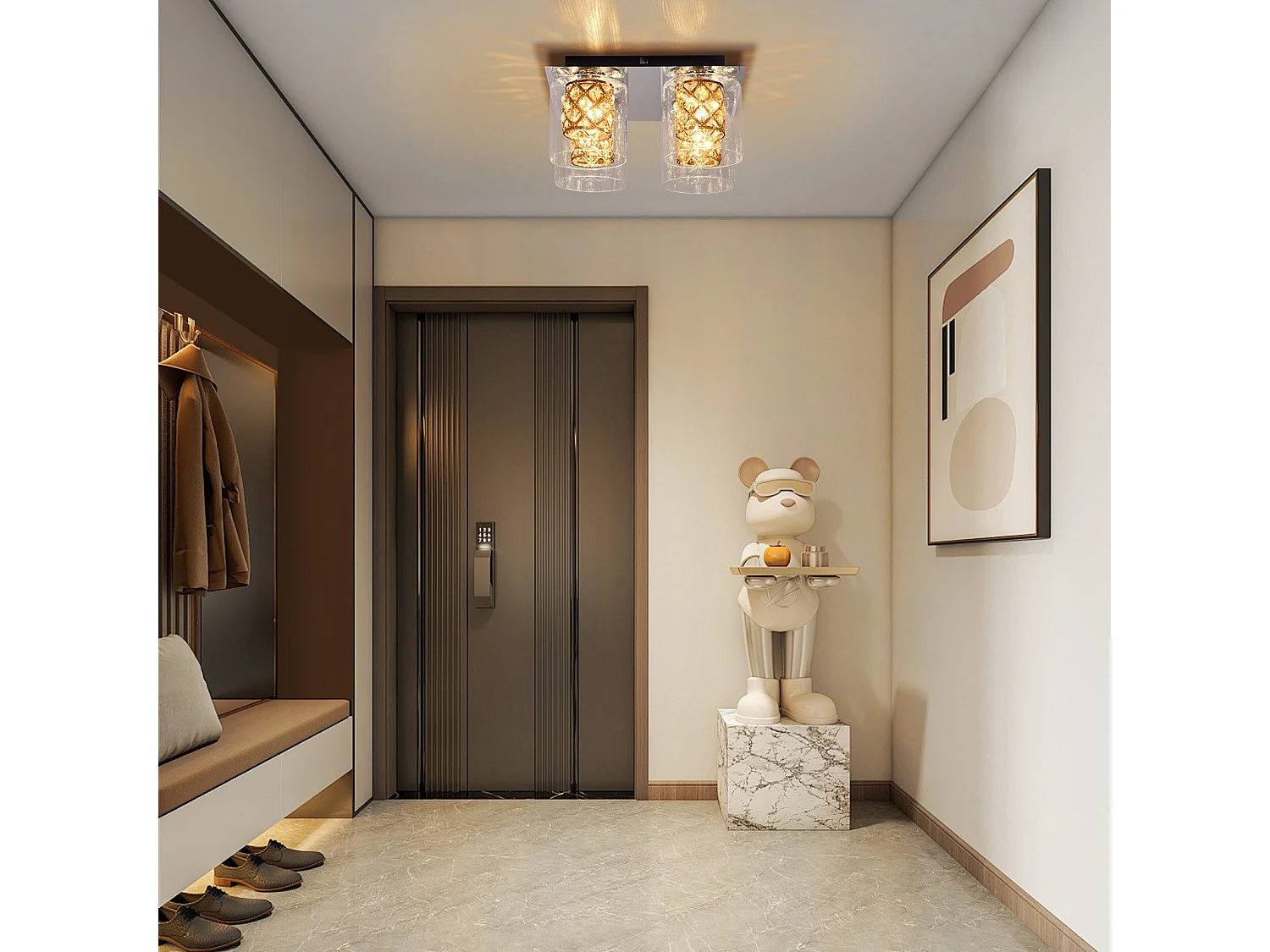 NETTLIFE Plafondlamp G9 - Kristal - 4-Lichts - Moderne slaapkamerlamp - met glazen kap - voor Woonkamer | Keuken | Gang - Max.25W