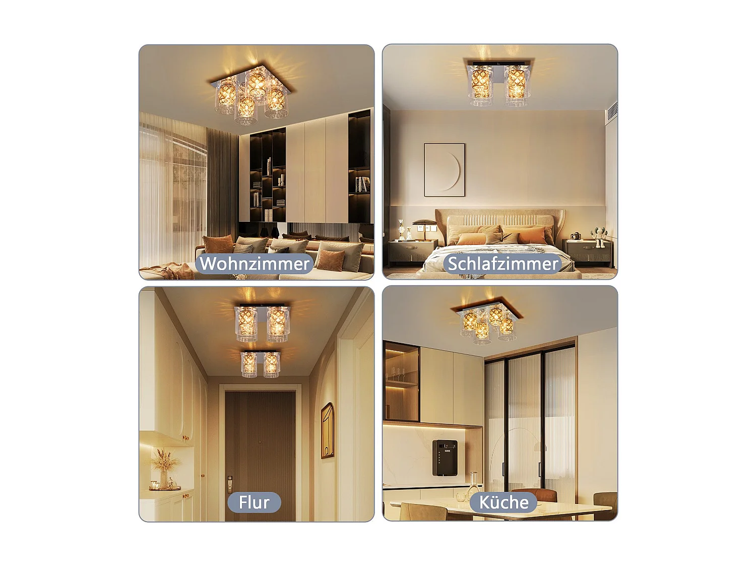 NETTLIFE Plafondlamp G9 - Kristal - 4-Lichts - Moderne slaapkamerlamp - met glazen kap - voor Woonkamer | Keuken | Gang - Max.25W