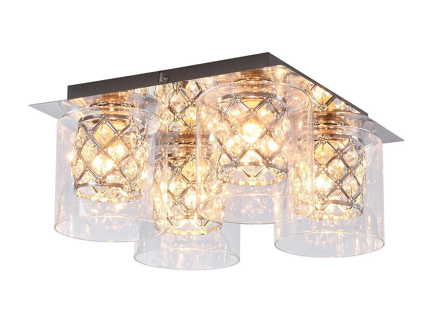 NETTLIFE Plafondlamp G9 - Kristal - 4-Lichts - Moderne slaapkamerlamp - met glazen kap - voor Woonkamer | Keuken | Gang - Max.25W