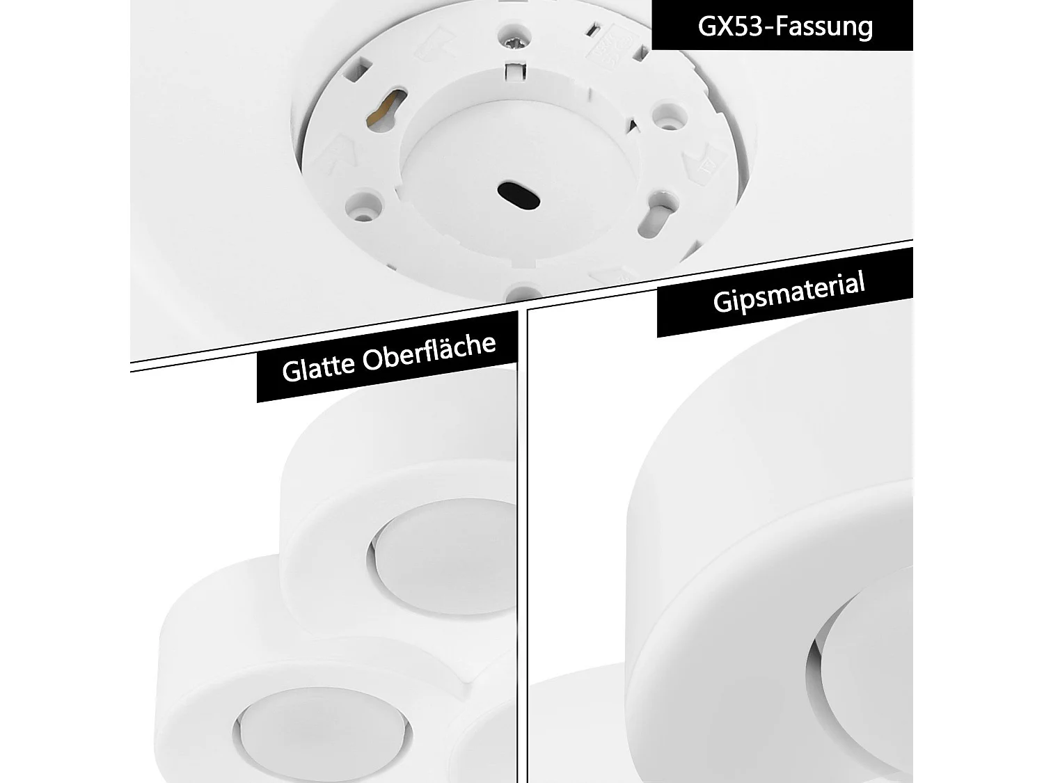 NETTLIFE Foco de techo para montaje en superficie, blanco, moderno, para pasillo, 3 llamas, Gx53, máx. 10 W