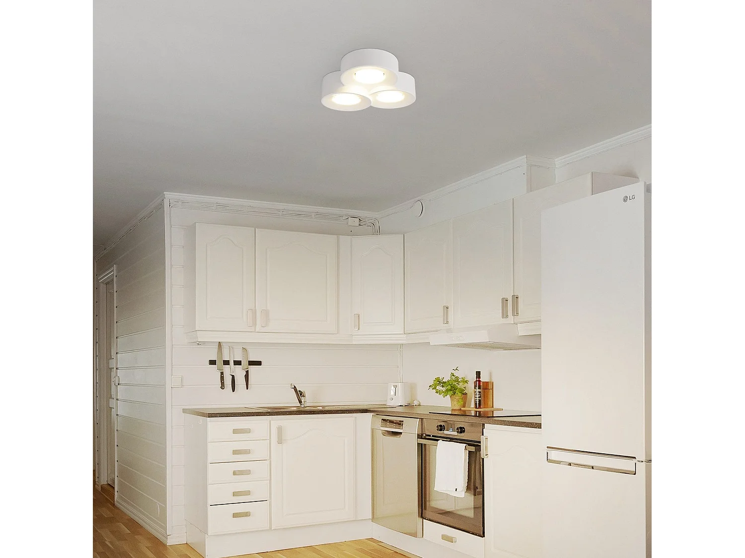 NETTLIFE Foco de techo para montaje en superficie, blanco, moderno, para pasillo, 3 llamas, Gx53, máx. 10 W